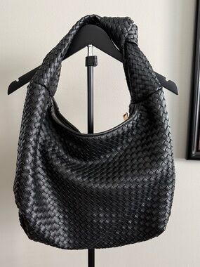 Black Woven Hobo Shoulder Bag